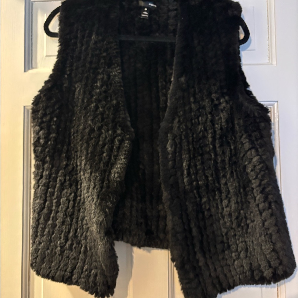 Aqua Black Faux Fur Vest